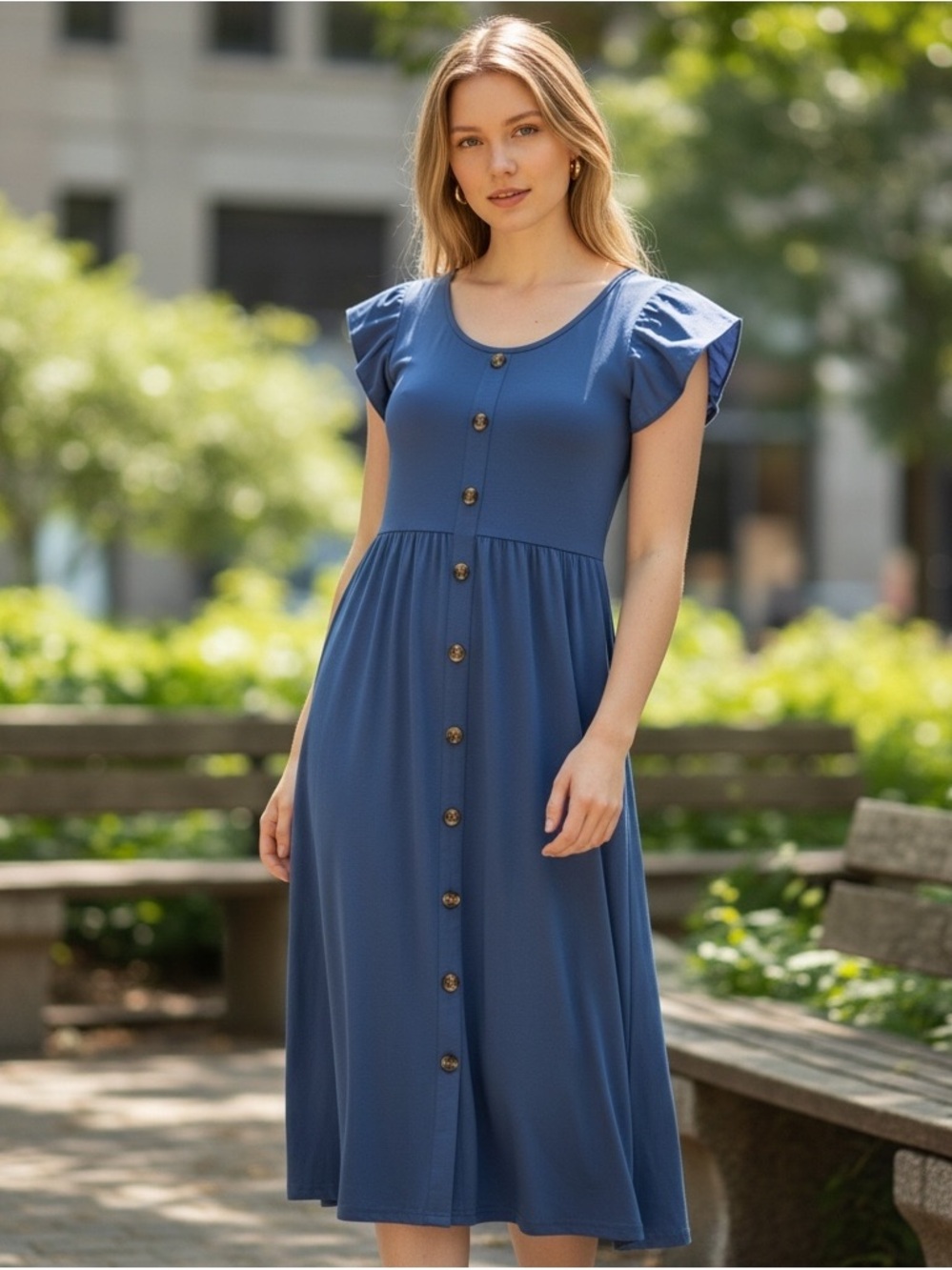 WNEEDU Women’s Small Blue Button Dress